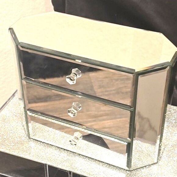American Atlier Oblong Octagon 3-Drawer Mirror Jewelry Storage Box - Picture 4 of 10